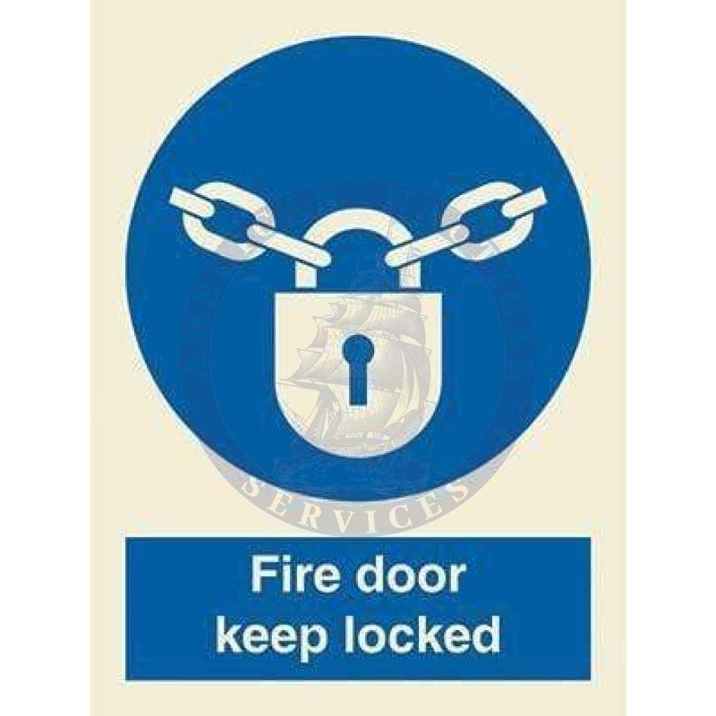 Marine Mandatory Sign: Fire Door Keep Locked + Lock Symbol