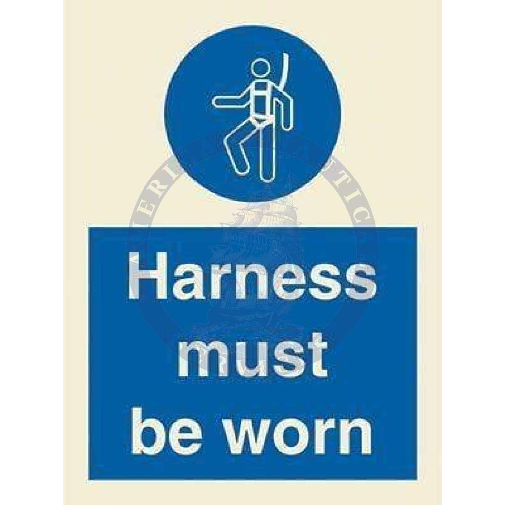 Marine Mandatory Sign: Harness Must Be Worn + Symbol