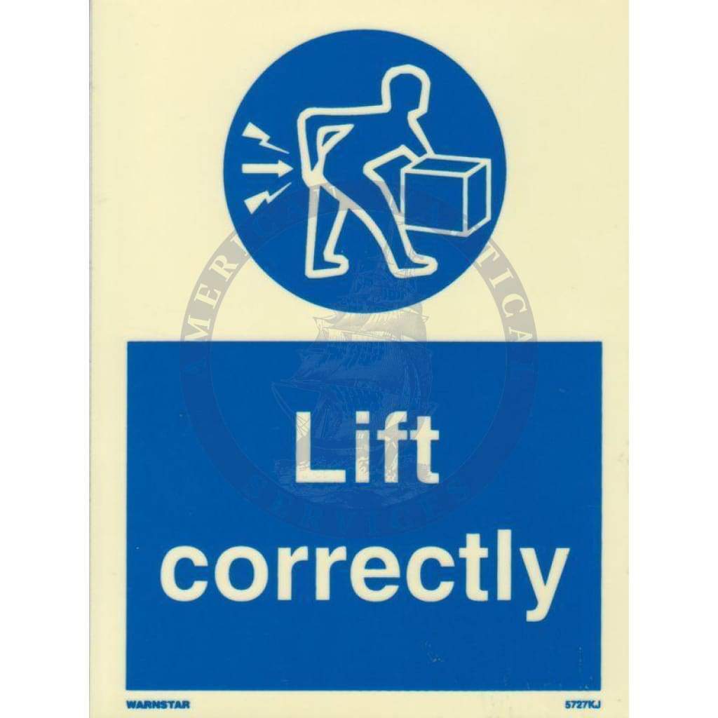 Marine Mandatory Sign: Lift Correctly + Symbol