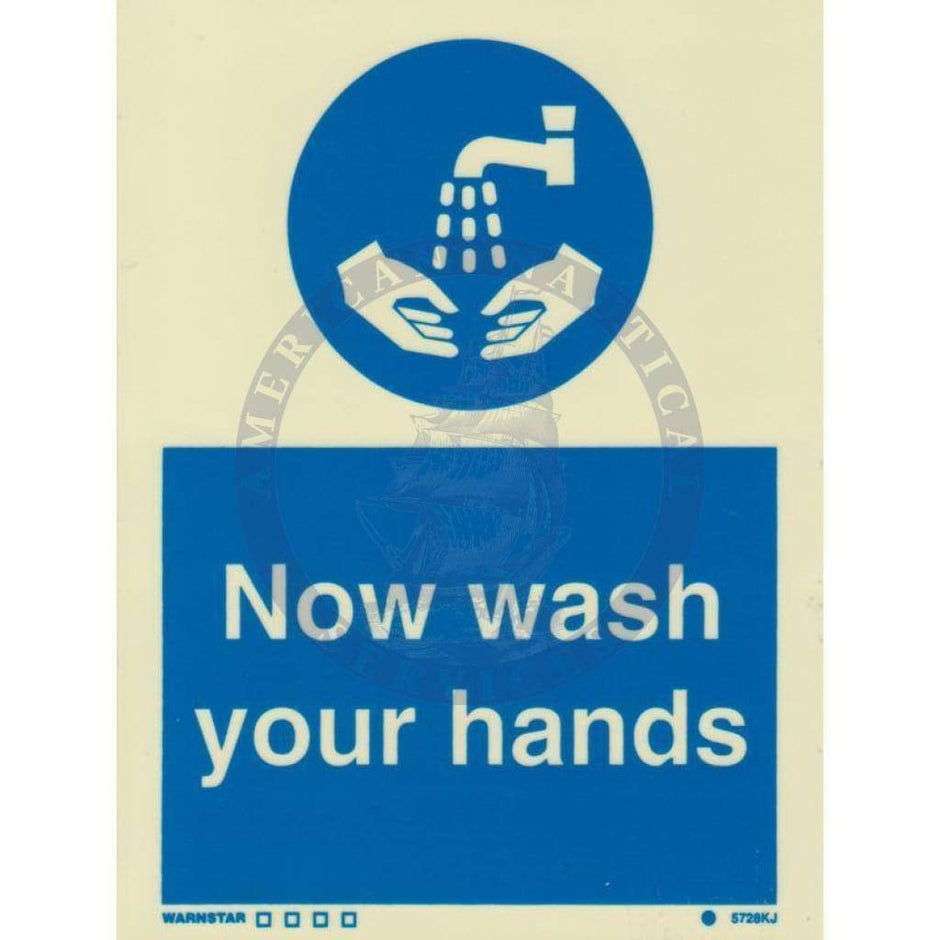 Marine Mandatory Sign: Now Wash Your Hands + Symbol - Amnautical