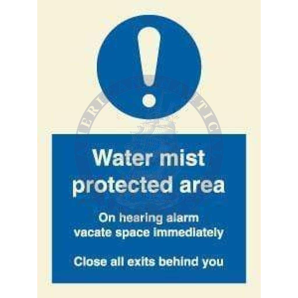 Marine Mandatory Sign: Water Mist Protected Area On Hearing Alarm Vacate ….