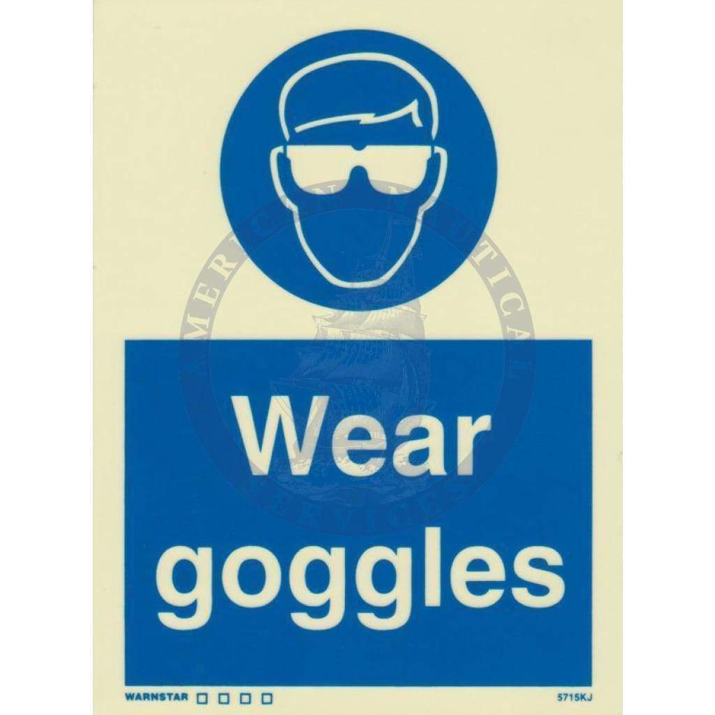 Marine Mandatory Sign: Wear Goggles + Symbol