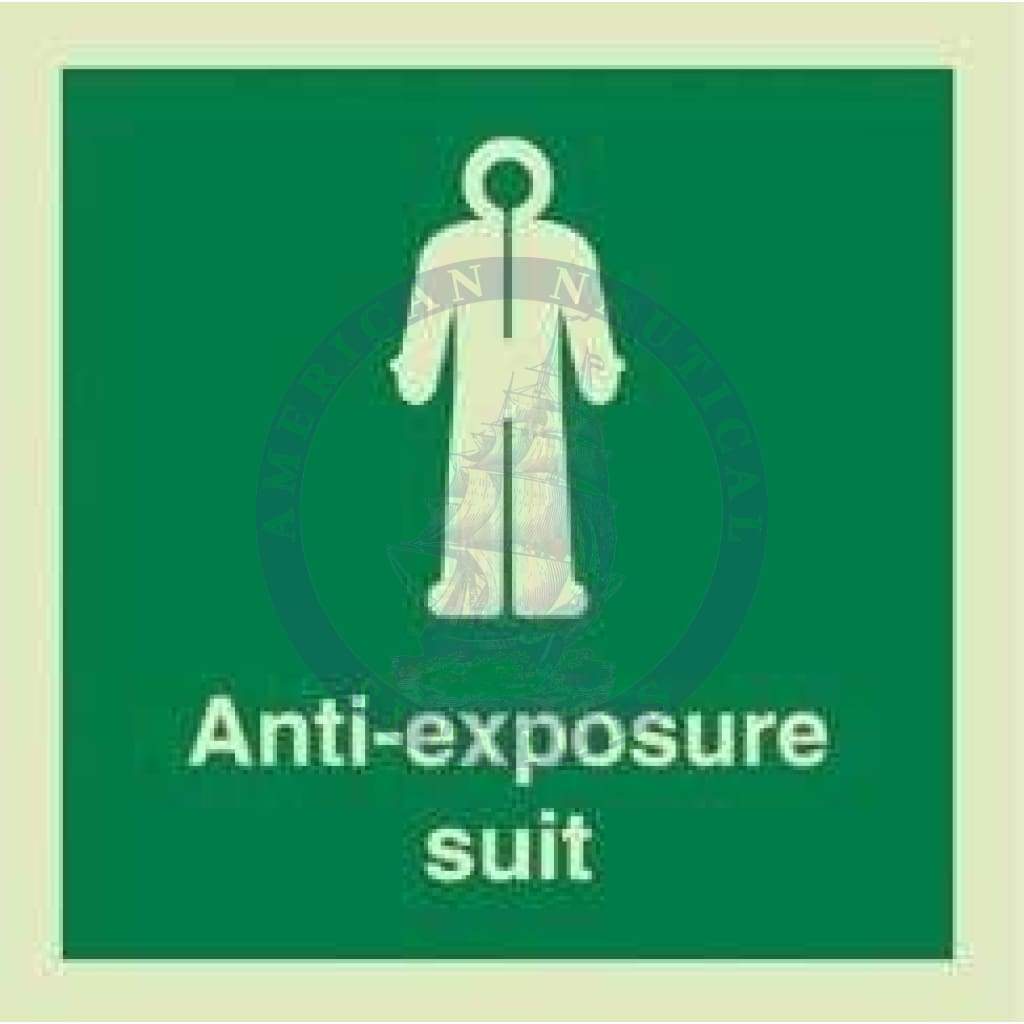 Marine Safety Sign, IMO Life Saving App. Symbol: Anti Exposure Suit (A.E.S.) - With Text (2019)