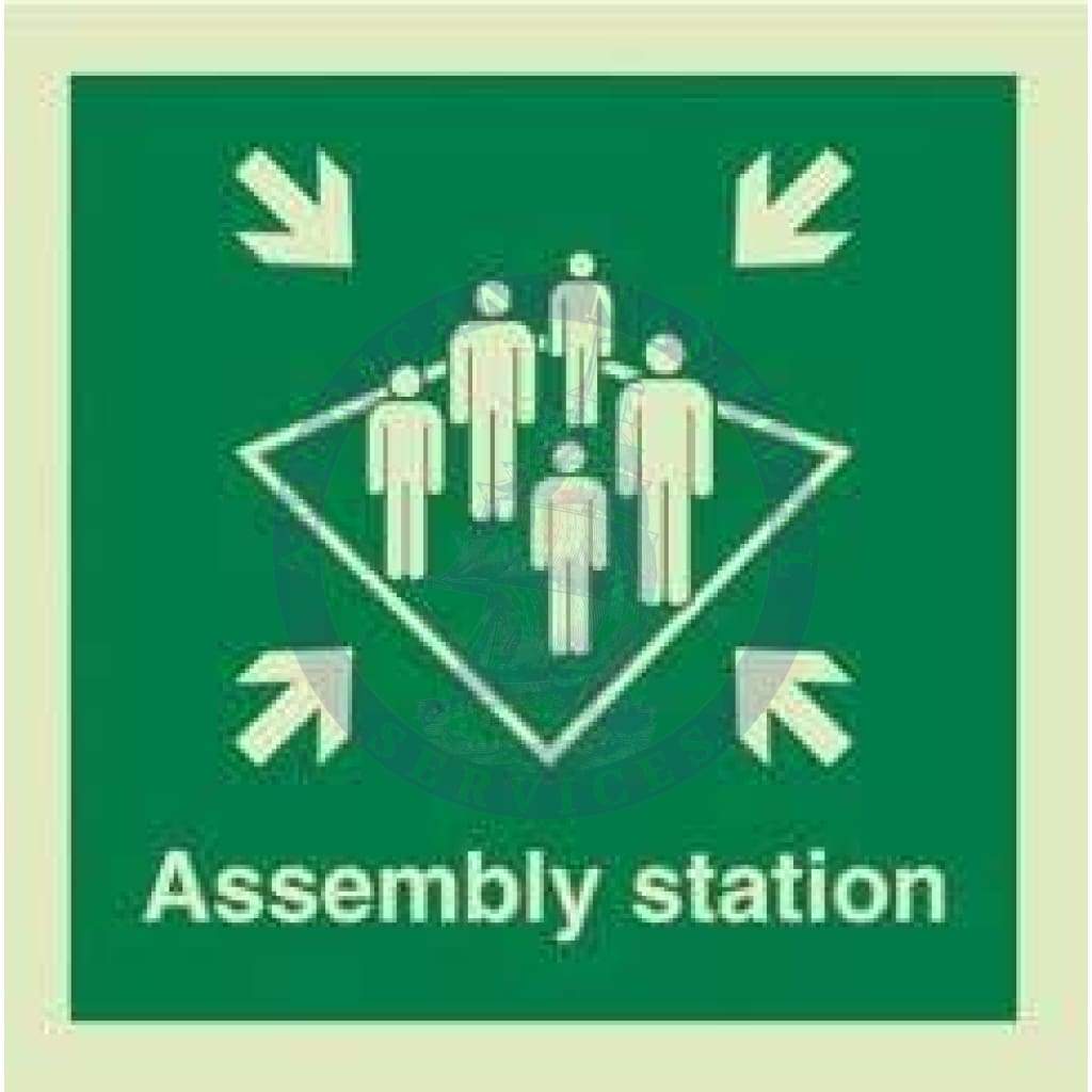 Marine Safety Sign, IMO Life Saving App. Symbol: Assembly Station - With Text (2019)