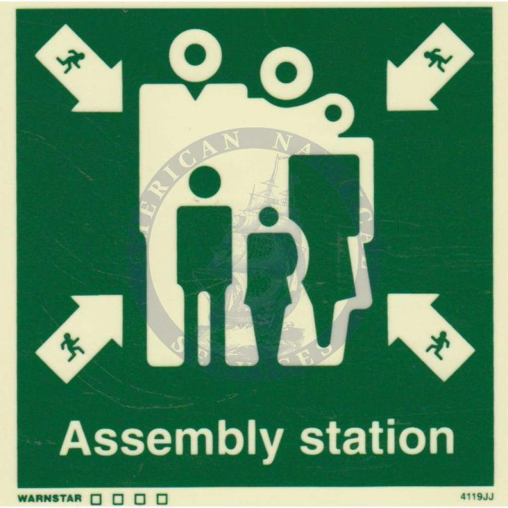 Marine Safety Sign, IMO Life Saving App. Symbol: Assembly Station - With Text