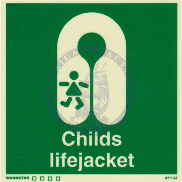 Marine Safety Sign, IMO Life Saving App. Symbol: Child's Lifejacket - With Text