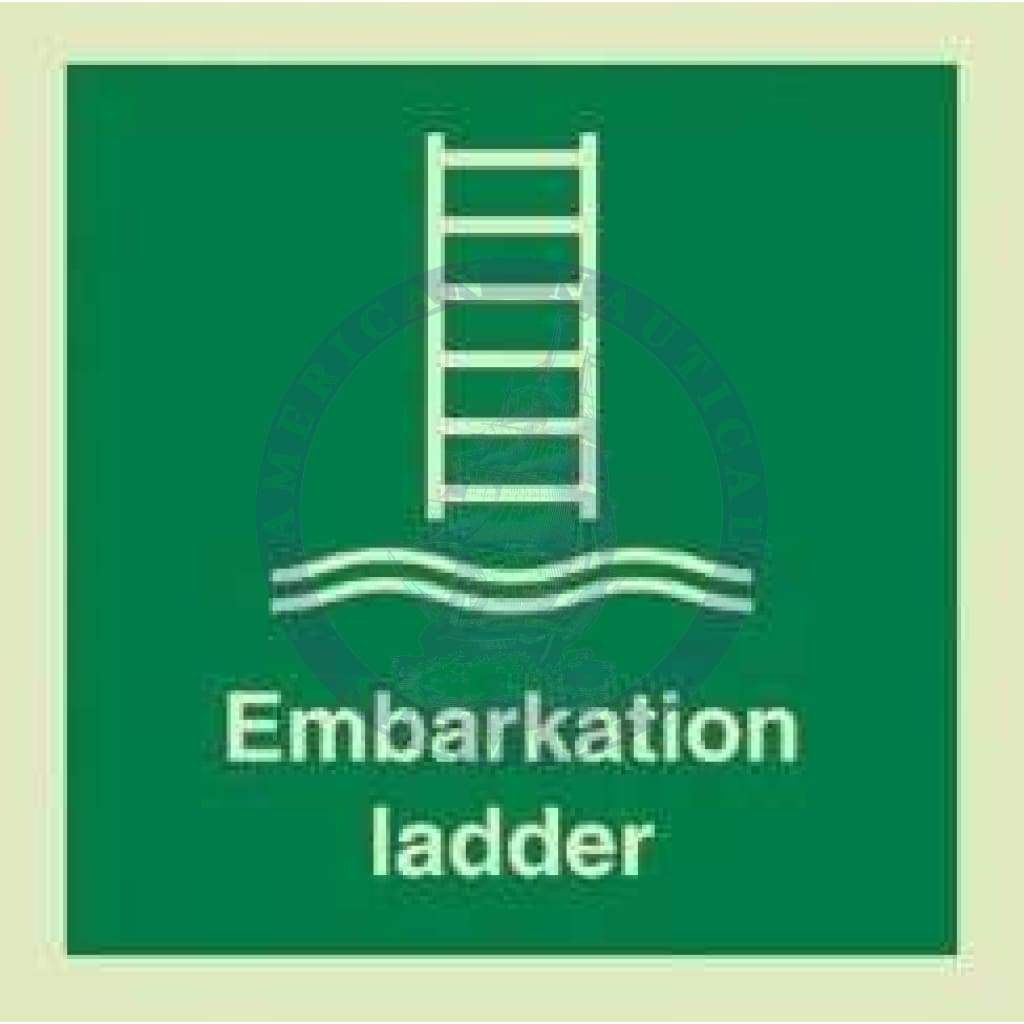 Marine Safety Sign, IMO Life Saving App. Symbol: Embarkation Ladder - With Text (2019)