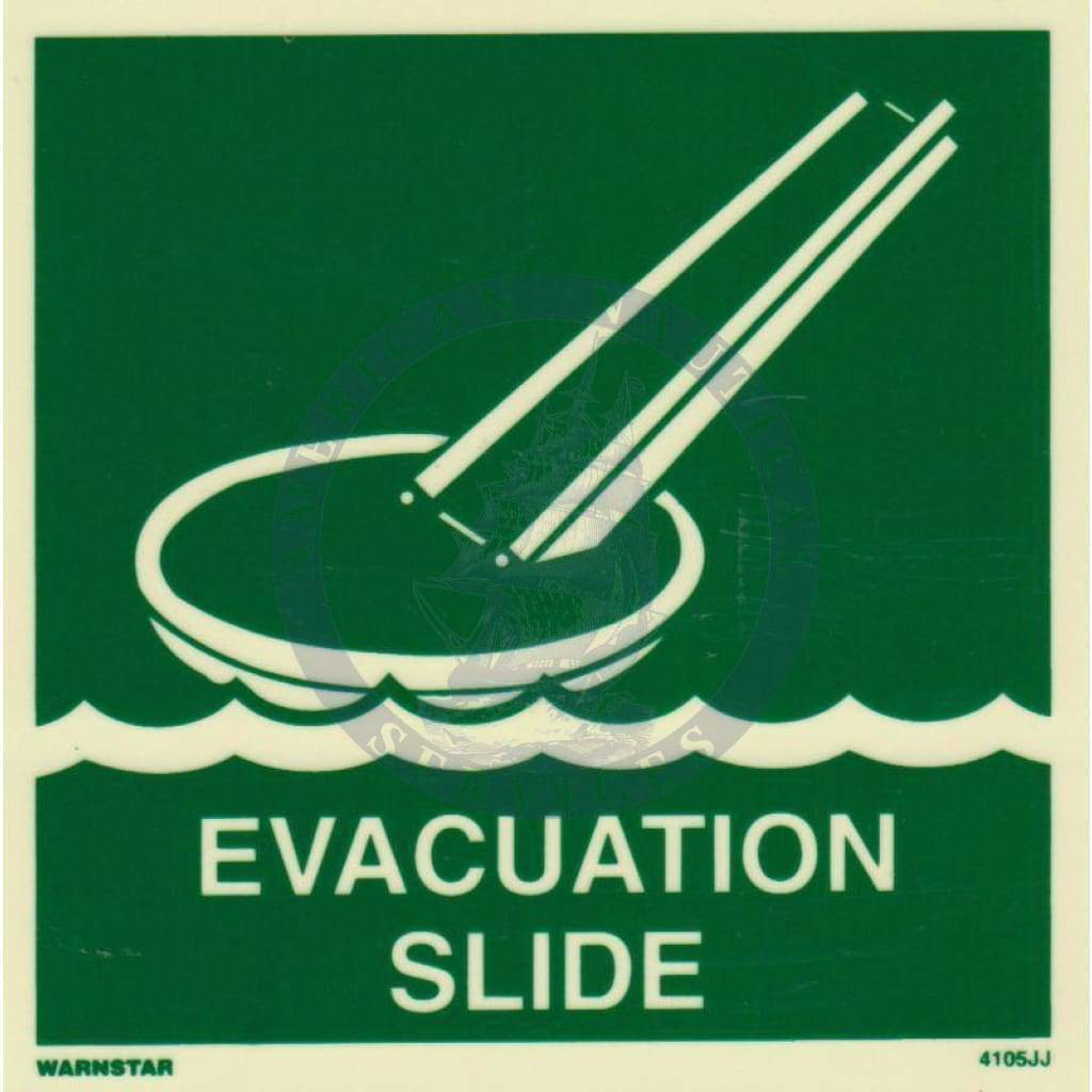 Marine Safety Sign, IMO Life Saving App. Symbol: Evacuation Slide - With Text