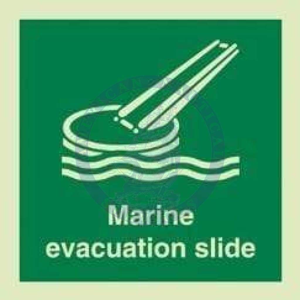 Marine Safety Sign, IMO Life Saving App. Symbol: Evacuation Slide - With Text (2019)
