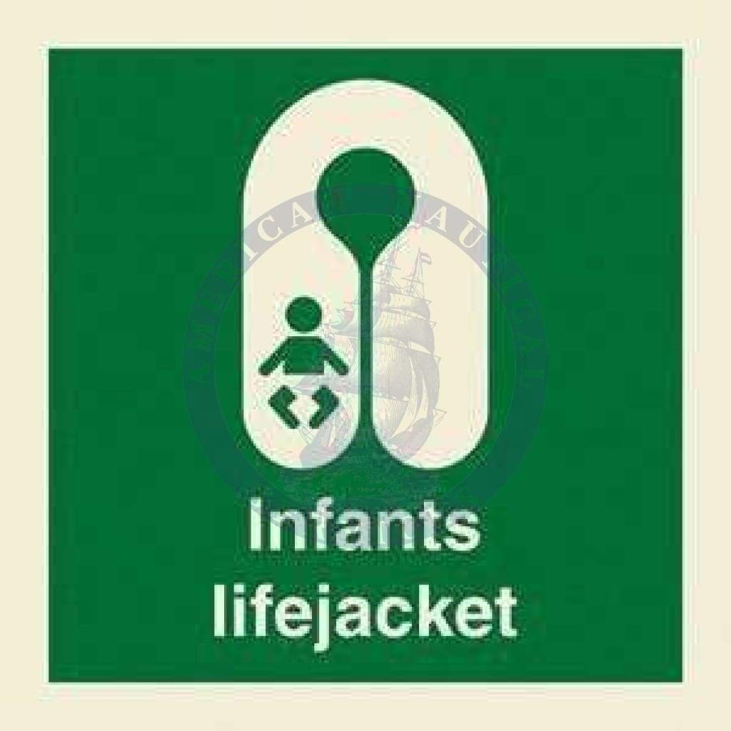 Marine Safety Sign, IMO Life Saving App. Symbol: Infant lifejacket - With Text
