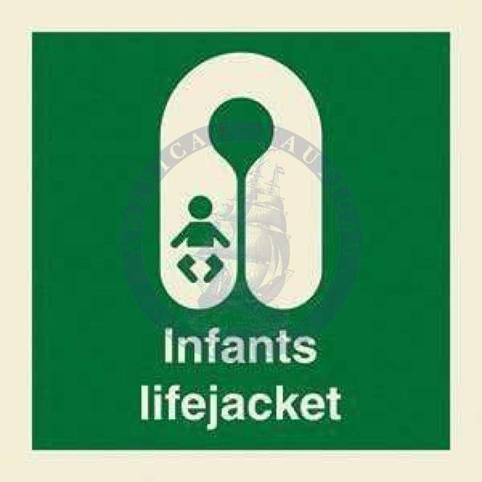 Marine Safety Sign, IMO Life Saving App. Symbol: Infant lifejacket - With Text