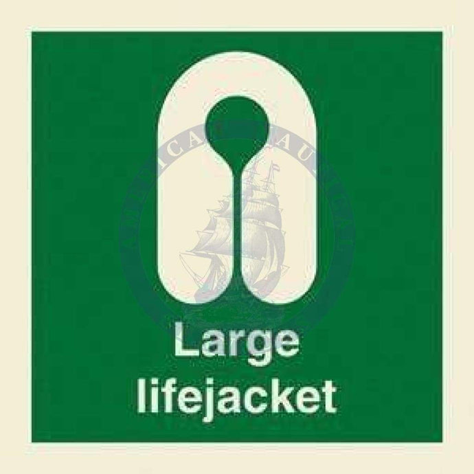 Marine Safety Sign, IMO Life Saving App. Symbol: Large lifejacket - With Text