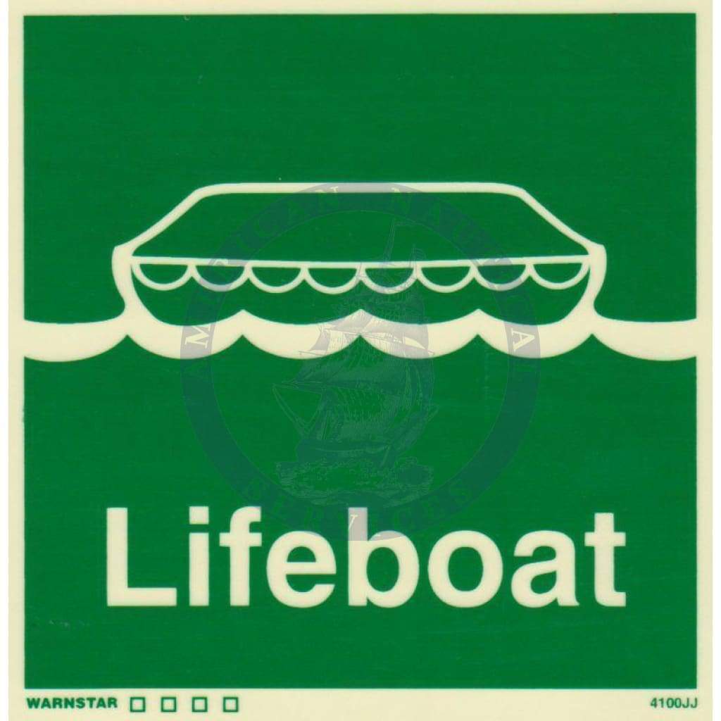 Marine Safety Sign, IMO Life Saving App. Symbol: Lifeboat - With Text