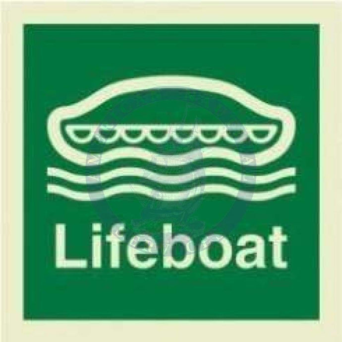 Marine Safety Sign, IMO Life Saving App. Symbol: Lifeboat - With Text (2019)