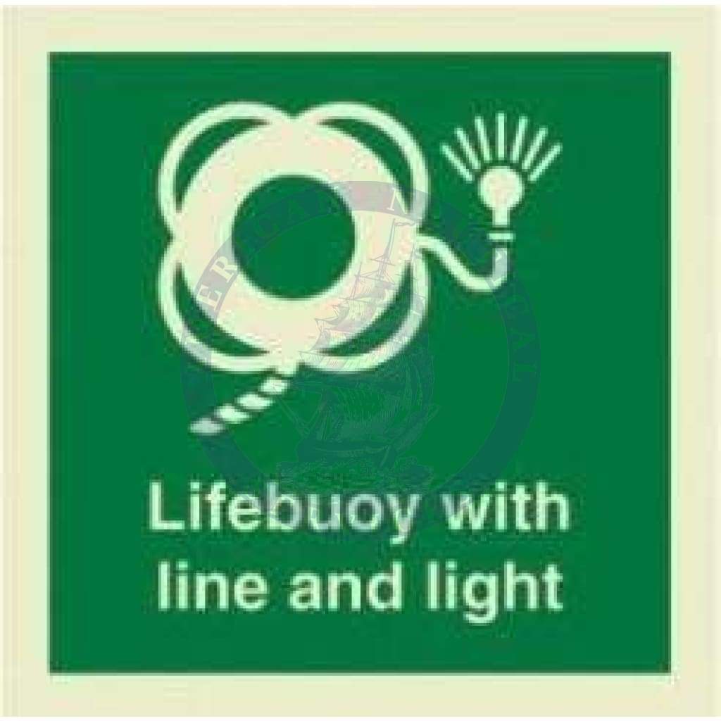 Marine Safety Sign, IMO Life Saving App. Symbol: Lifebouy with Light & Line - With Text (2019)