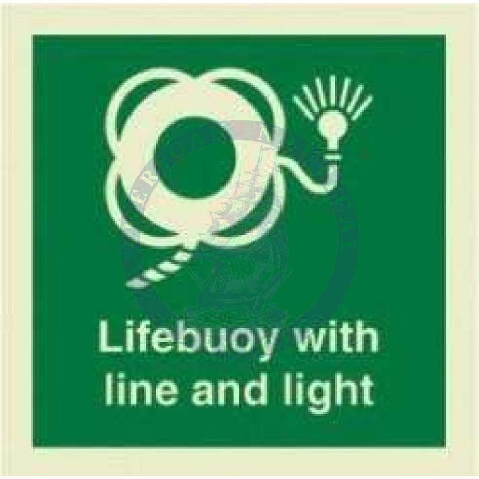 Marine Safety Sign, IMO Life Saving App. Symbol: Lifebouy with Light & Line - With Text (2019)
