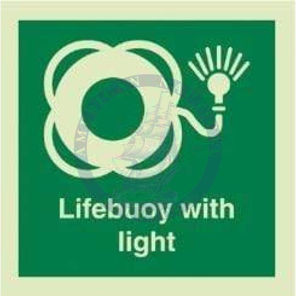 Marine Safety Sign, IMO Life Saving App. Symbol: Lifebuoy With Light - With Text (2019)