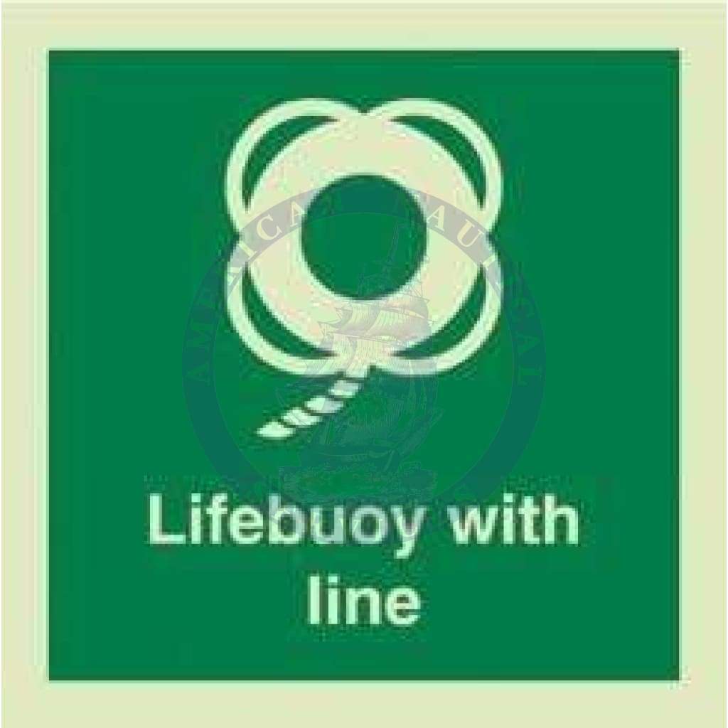 Marine Safety Sign, IMO Life Saving App. Symbol: Lifebuoy With Line - With Text (2019)