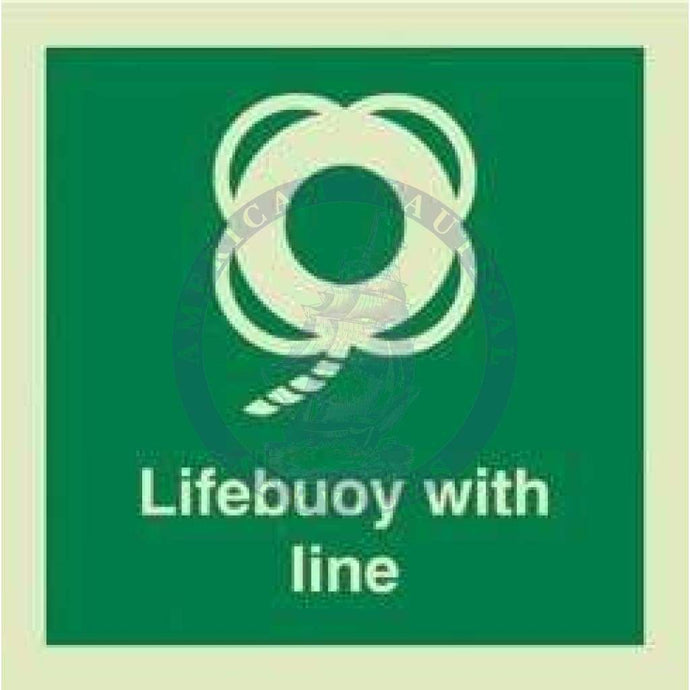Marine Safety Sign, IMO Life Saving App. Symbol: Lifebuoy With Line - With Text (2019)