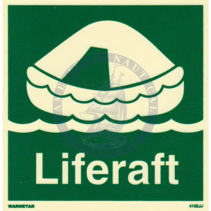 Marine Safety Sign, IMO Life Saving App. Symbol: Liferaft - With Text