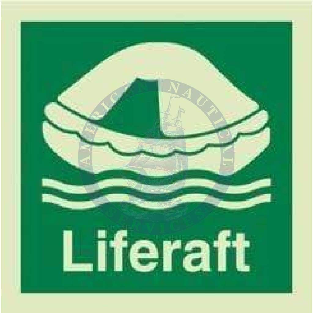 Marine Safety Sign, IMO Life Saving App. Symbol: Liferaft - With Text (2019)