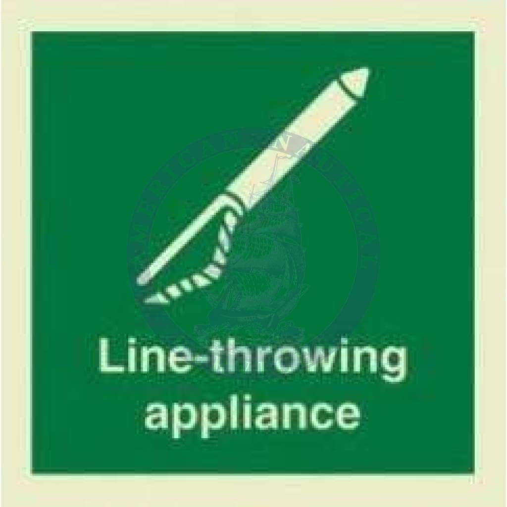 Marine Safety Sign, IMO Life Saving App. Symbol: Line-Throwing Appliance - With Text (2019)