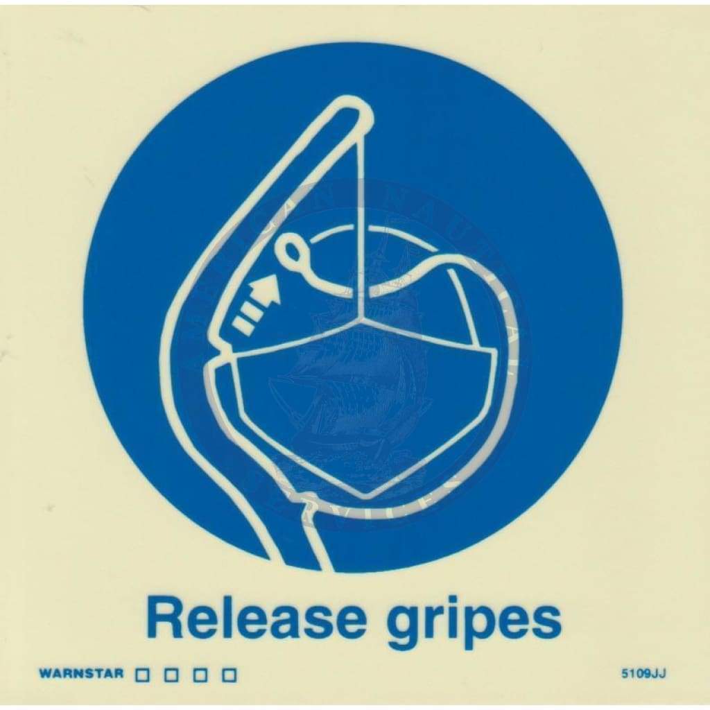 Marine Safety Sign, IMO Life Saving App. Symbol: Release Gripes - With Text