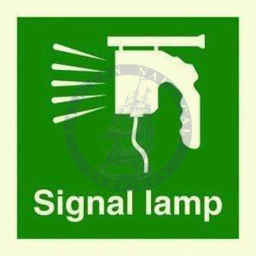 Marine Safety Sign, IMO Life Saving App. Symbol: Signal lamp - With Text