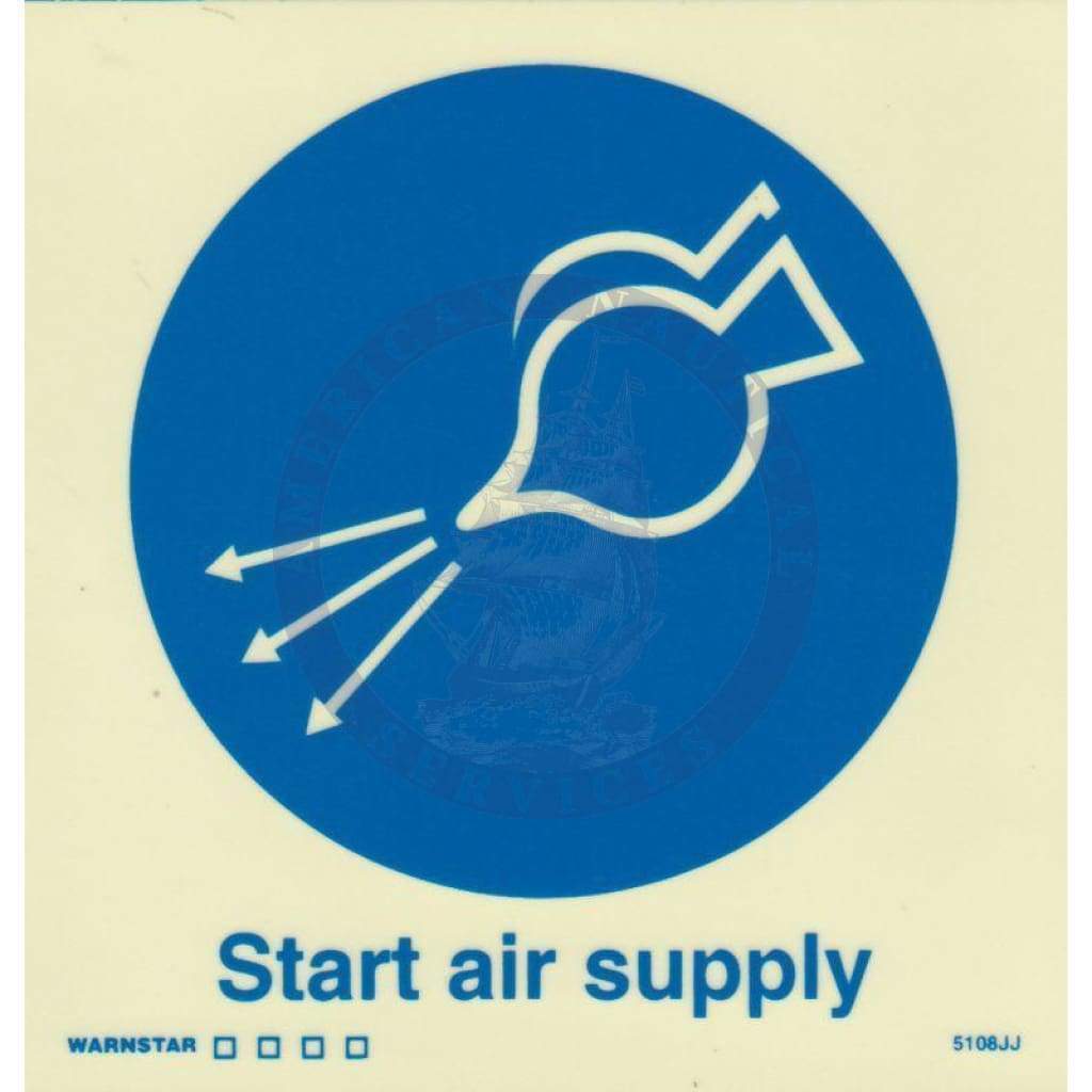Marine Safety Sign, IMO Life Saving App. Symbol: Start Air Supply - With Text
