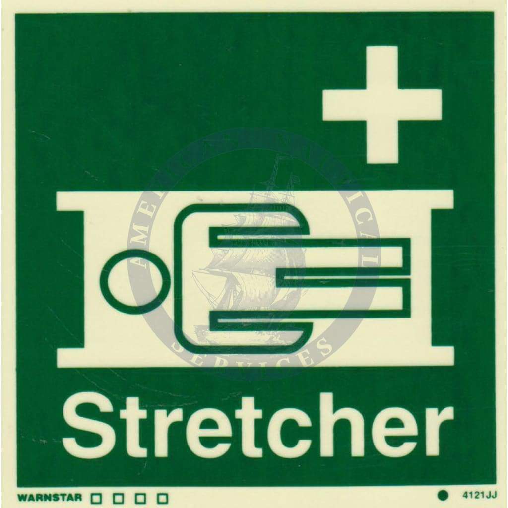 Marine Safety Sign, IMO Life Saving App. Symbol: Stretcher - With Text