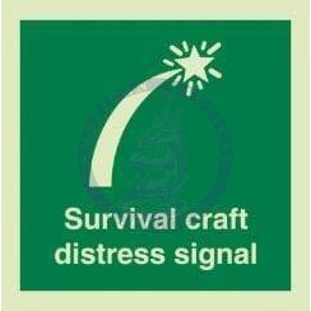 Marine Safety Sign, IMO Life Saving App. Symbol: Survival Craft Distress Signals - With Text (2019)