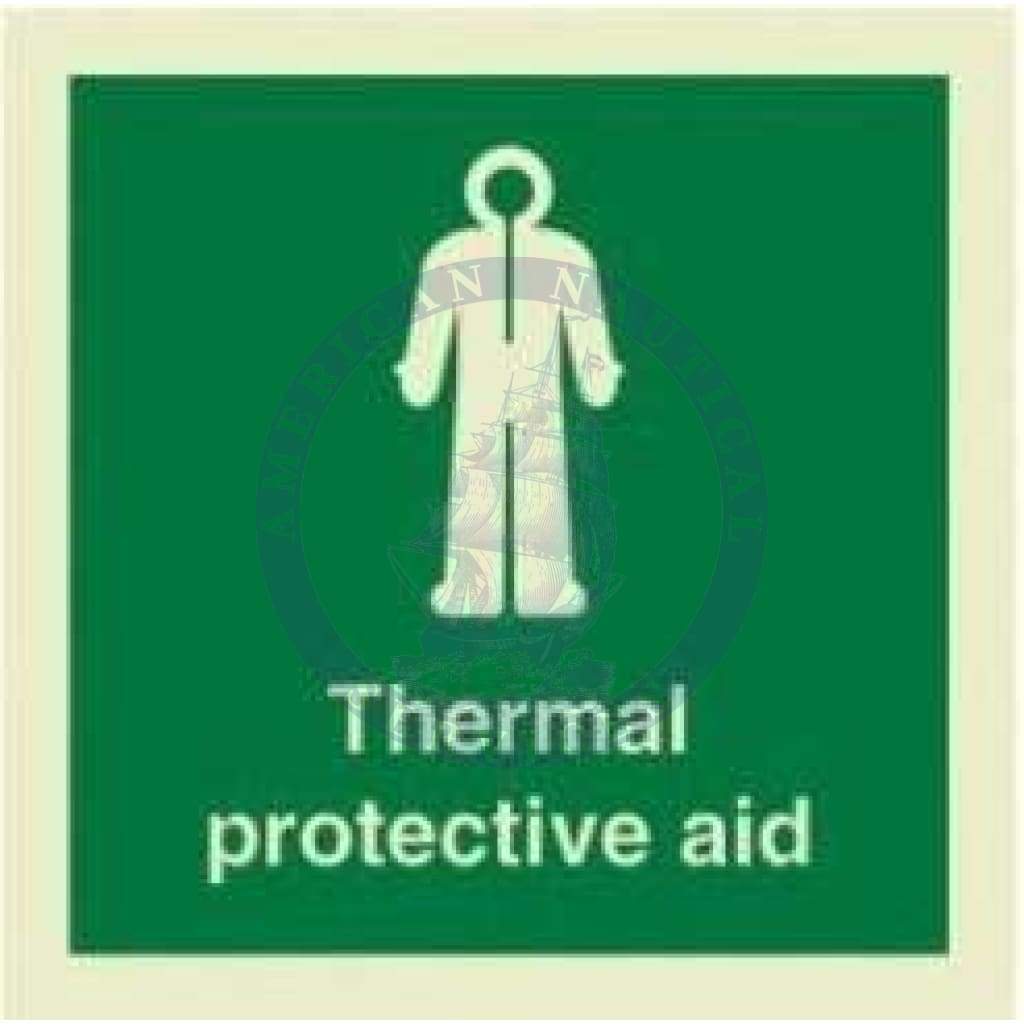 Marine Safety Sign, IMO Life Saving App. Symbol: Thermal Protective Aid (T.P.A.) - With Text (2019)