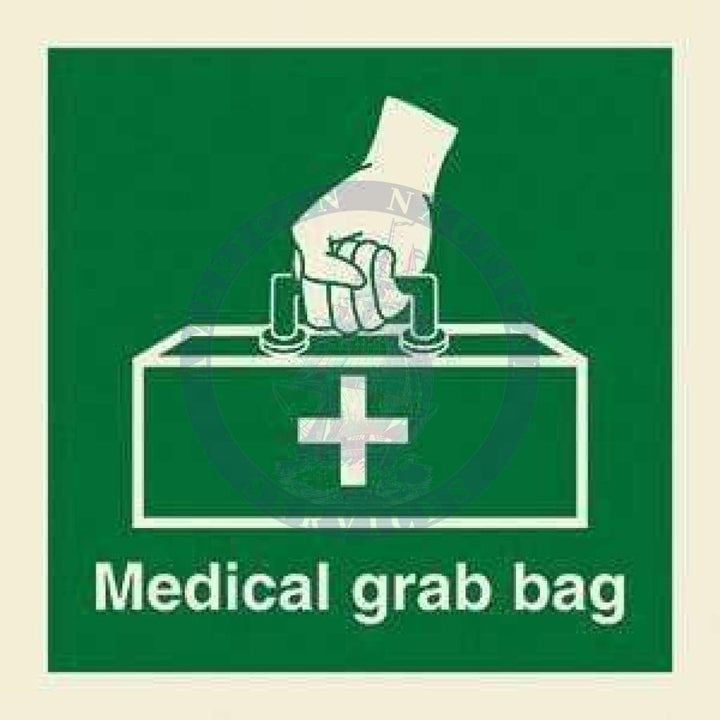 Emergency Grab Box Sign Marine Safety Sign: Medical Grab Bag Symbol with Text - Amnautical