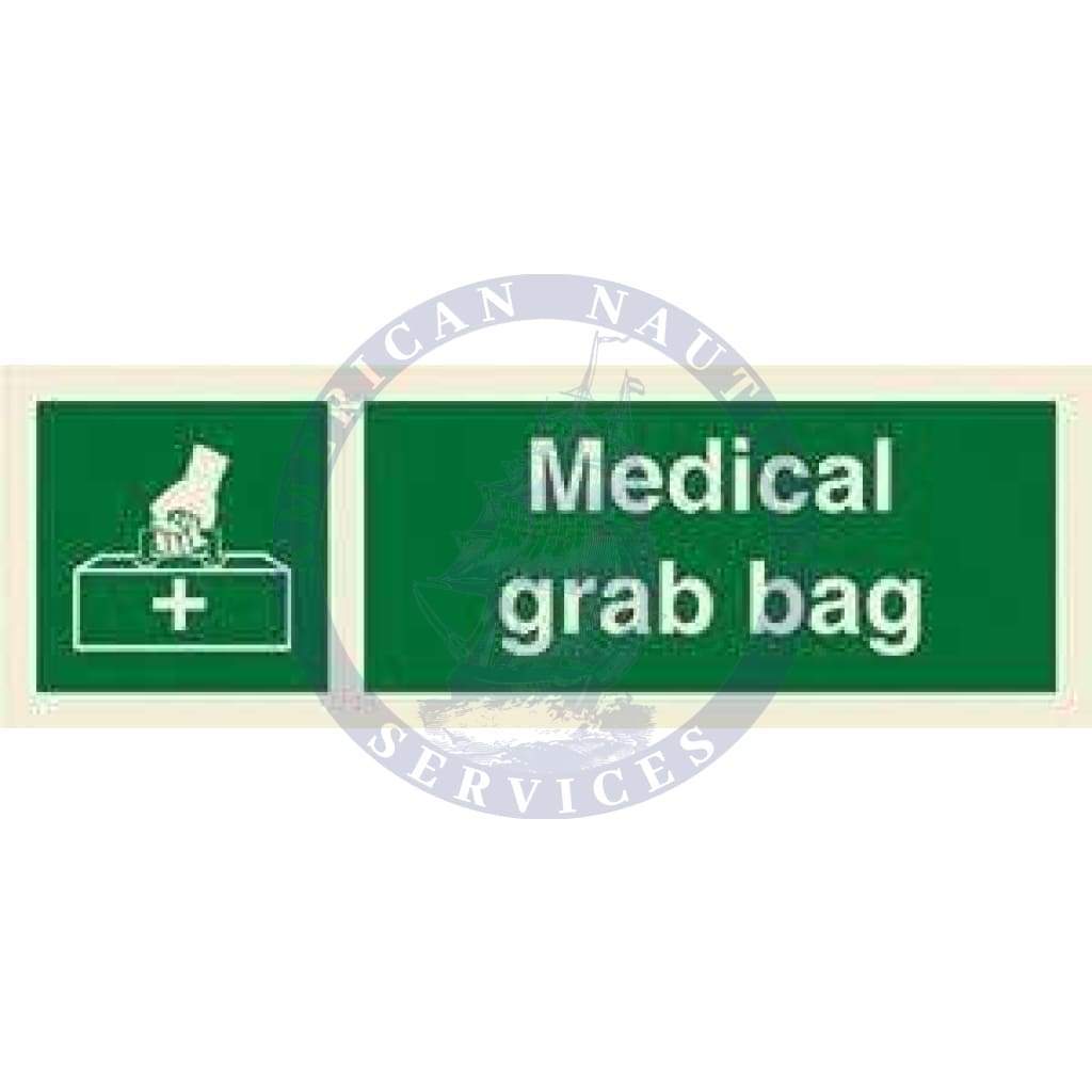 Marine Safety Sign: Medical Grab Bag Symbol with Text