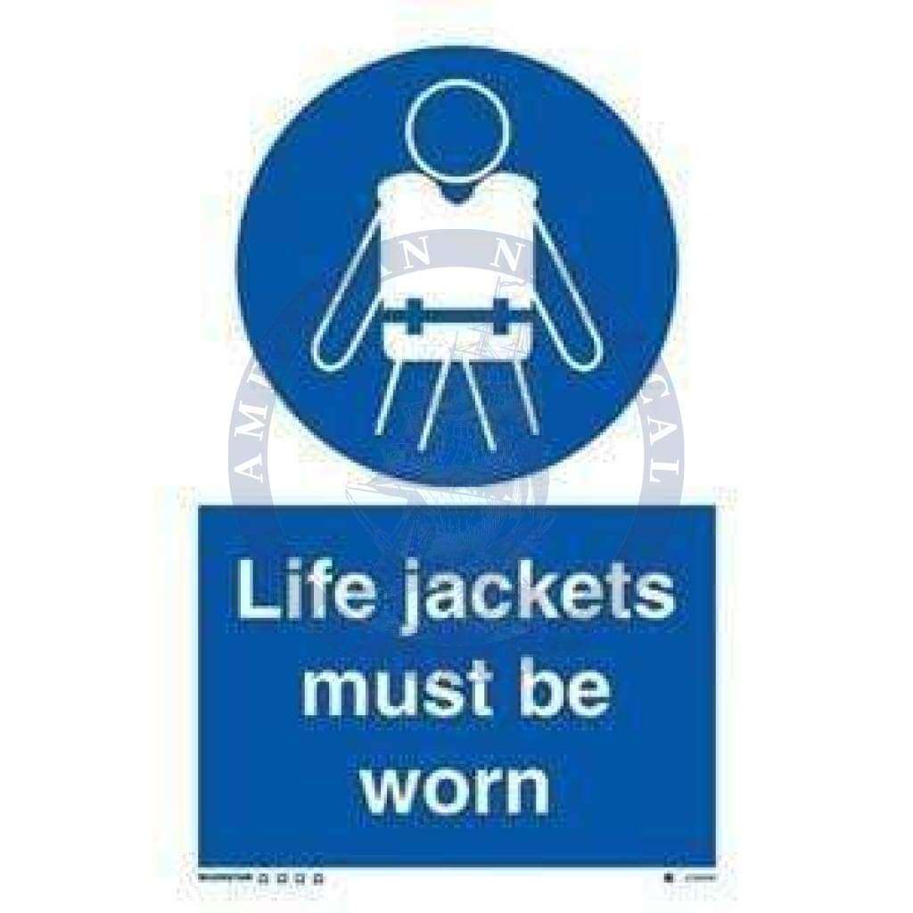 Marine Water Safety Sign: Life Jackets to be Worn