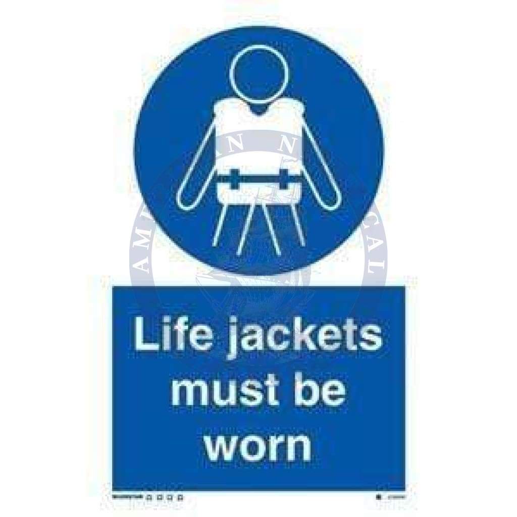 Marine Water Safety Sign: Life Jackets to be Worn - Amnautical