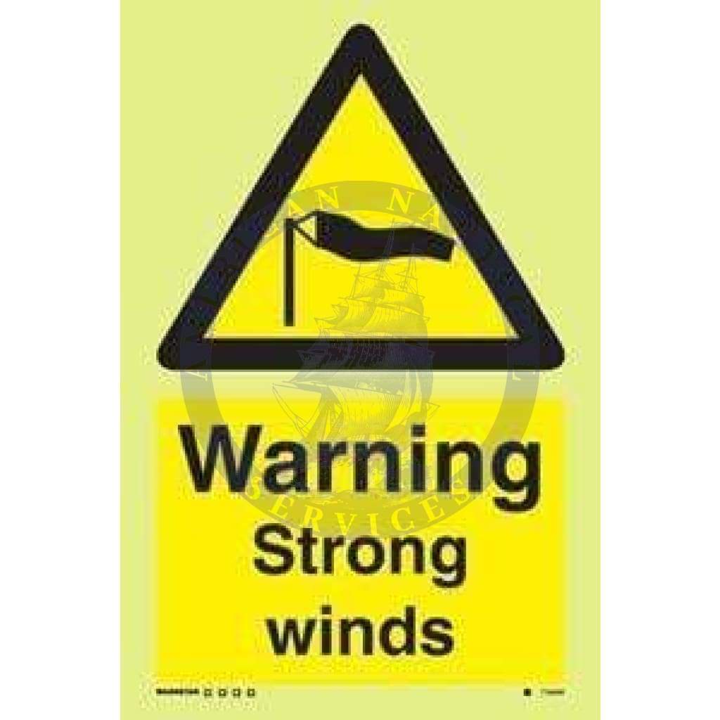 Marine Water Safety Sign: Warning Strong Winds