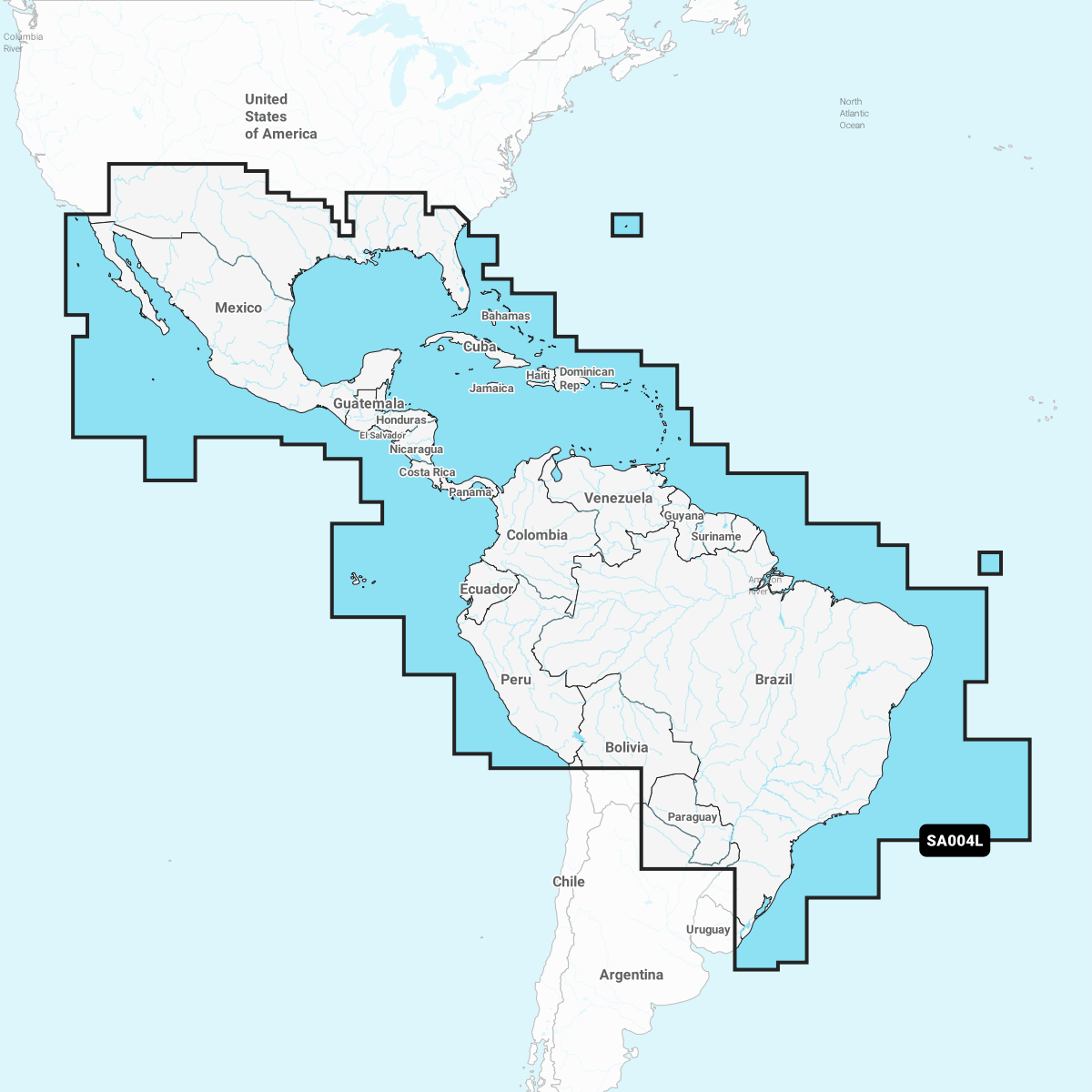 Navionics+ Chart SA004L: Mexico, Caribbean to Brazil