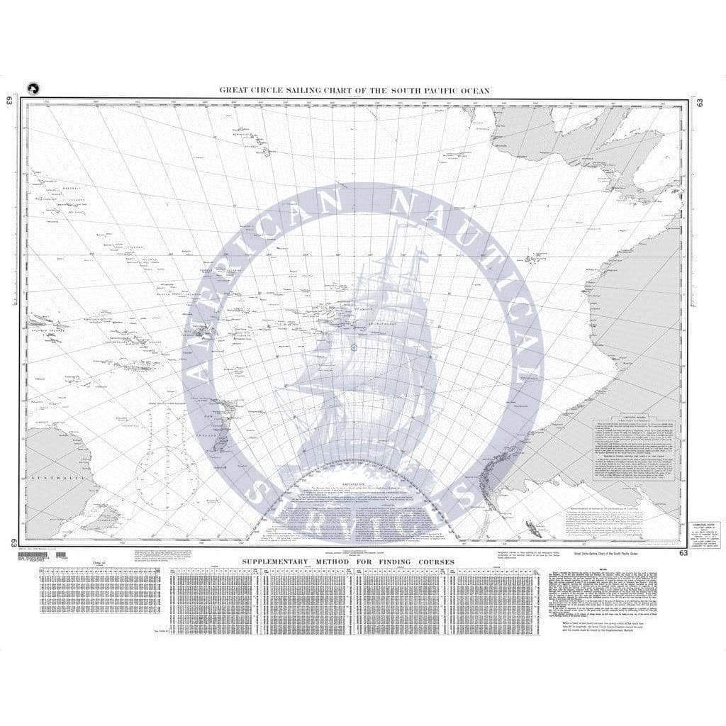 NGA Chart 63: Great Circle Sailing Chart of the South Pacific Ocean