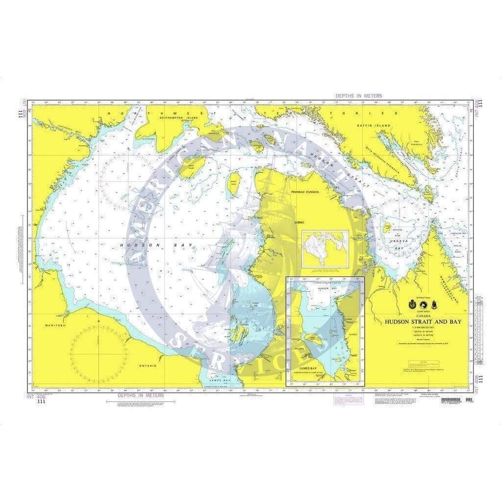NGA Nautical Chart 111: Hudson Strait and Bay with Continuation of James Bay
