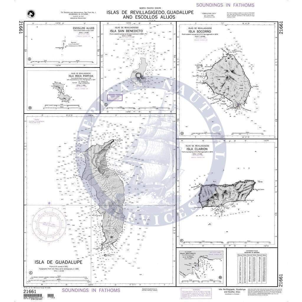 NGA Nautical Chart 21661: Islas de Revillagigedo Guadalupe and Escollos Alijos Plans: A. Escollos Alijos