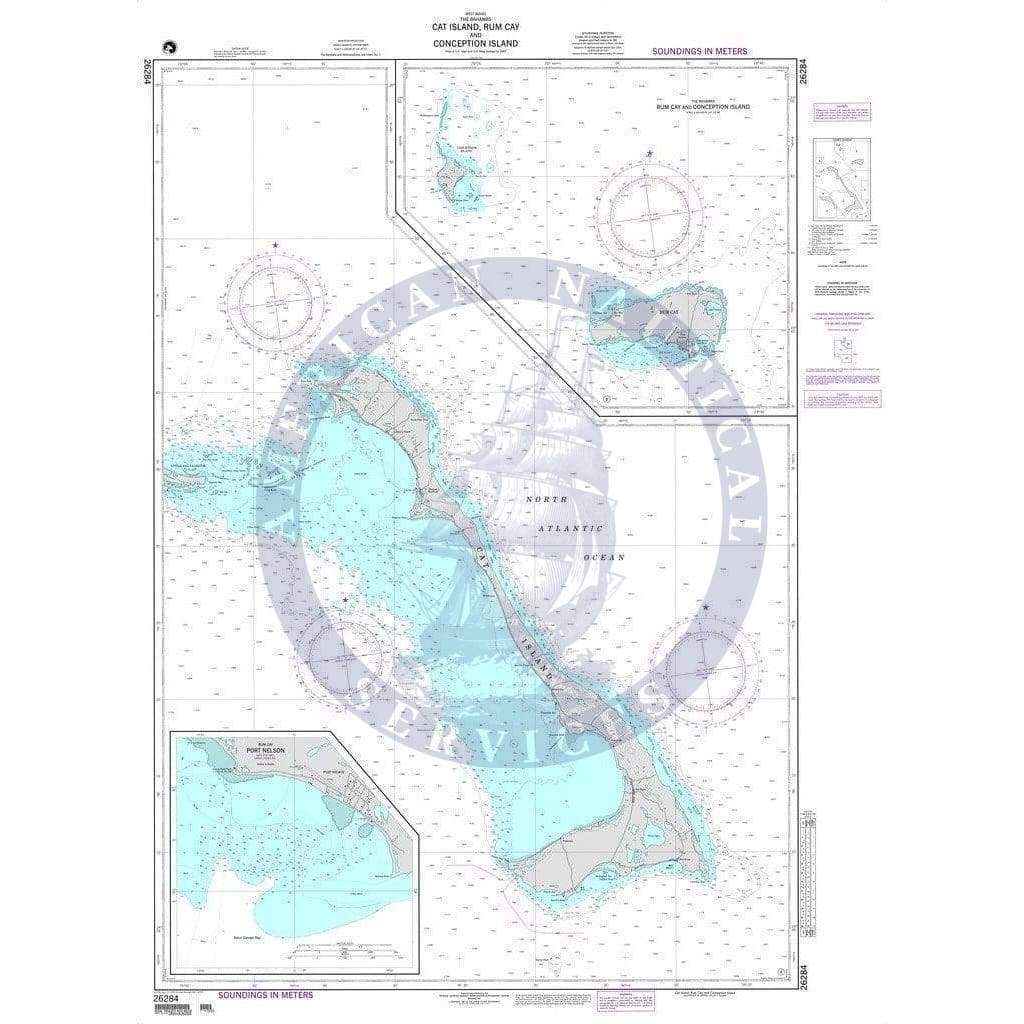 NGA Nautical Chart 26284: Cat Island, Rum Cay and Conception Island Panels: A. Cat Island