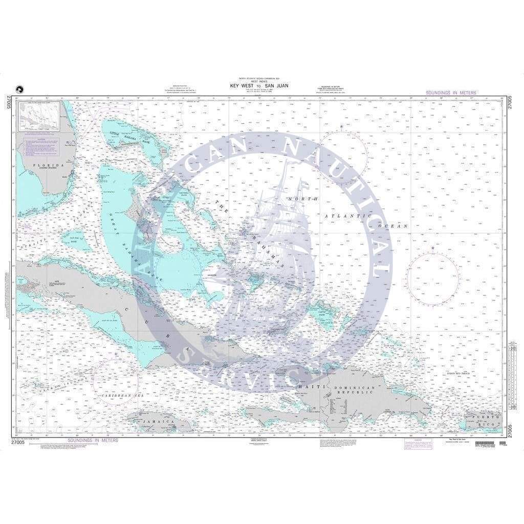 NGA Nautical Chart 27005: Key West to San Juan