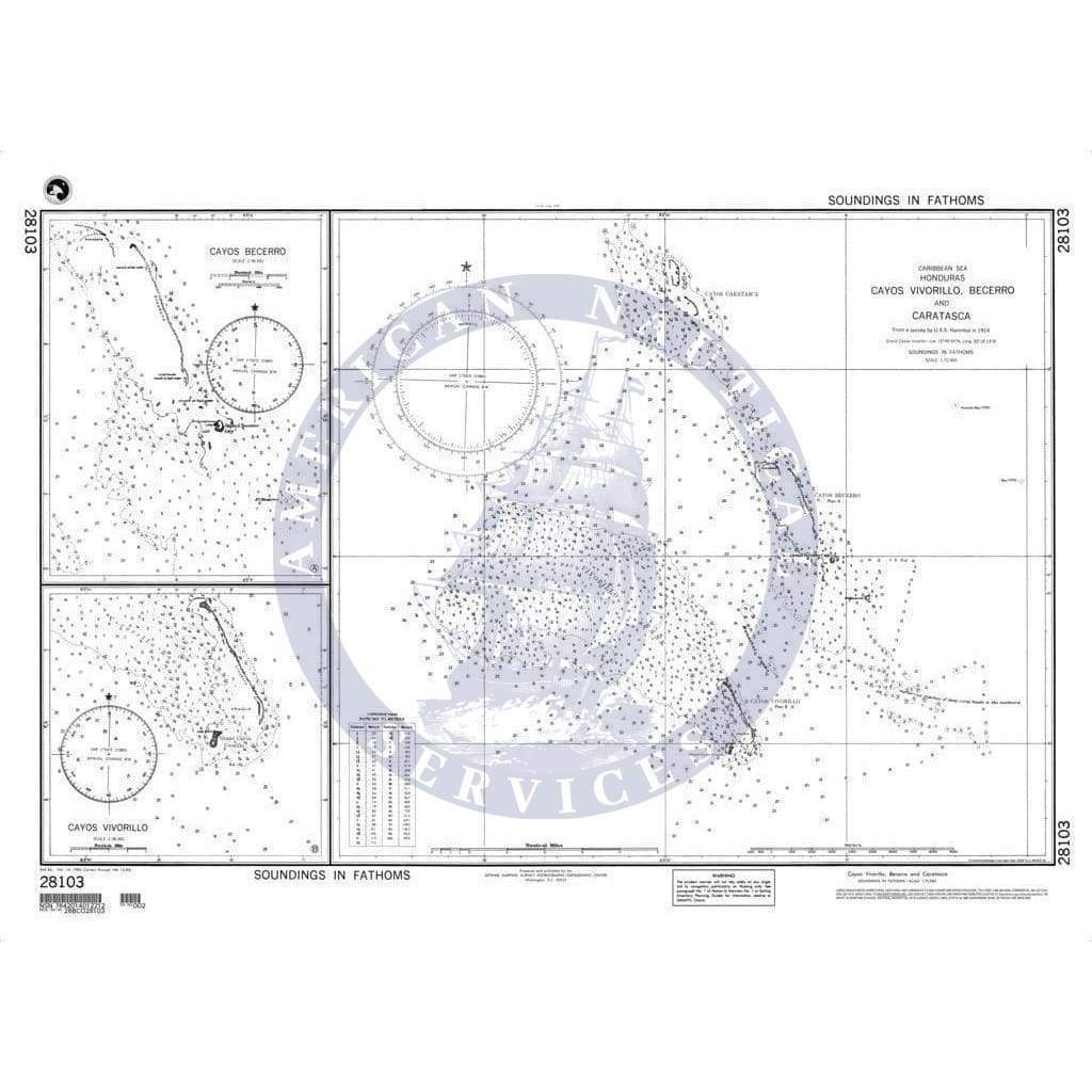 NGA Nautical Chart 28103: Cayos Vivorillo, Becerro and Caratasca