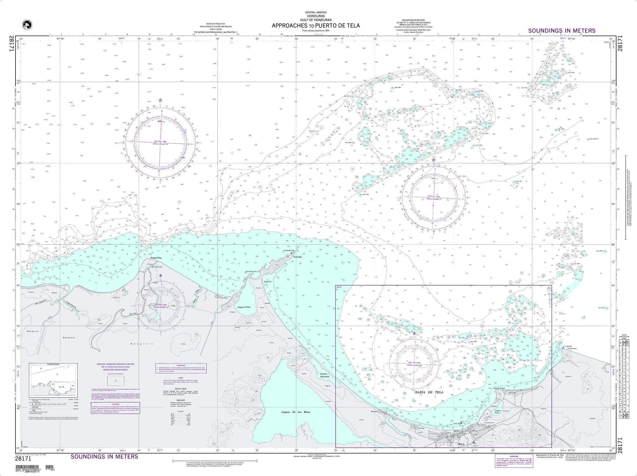 NGA Nautical Chart 28171: Approaches to Puerto de Tela (Gulf of Honduras)