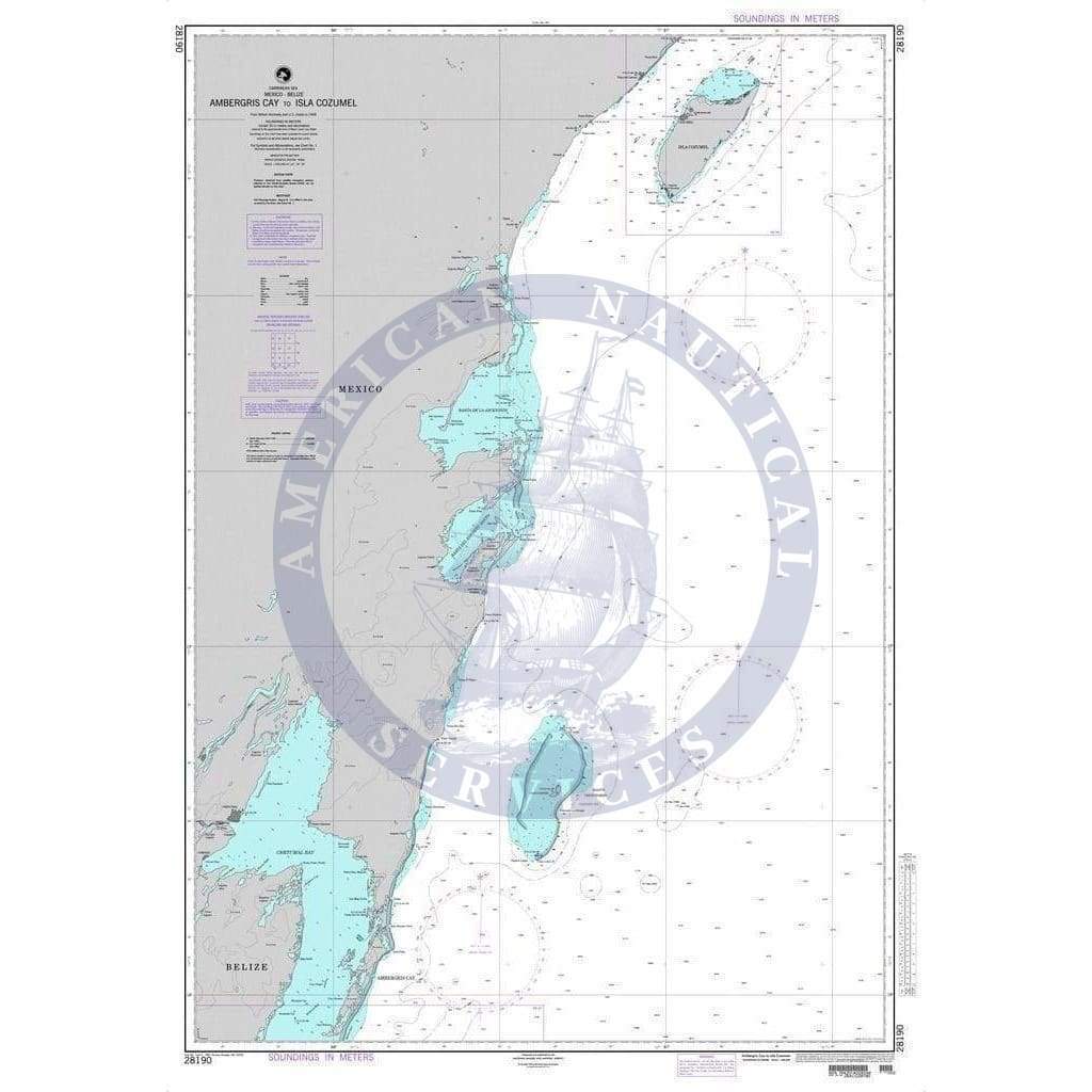 NGA Nautical Chart 28190: Ambergris Cay to Isla Cozumel
