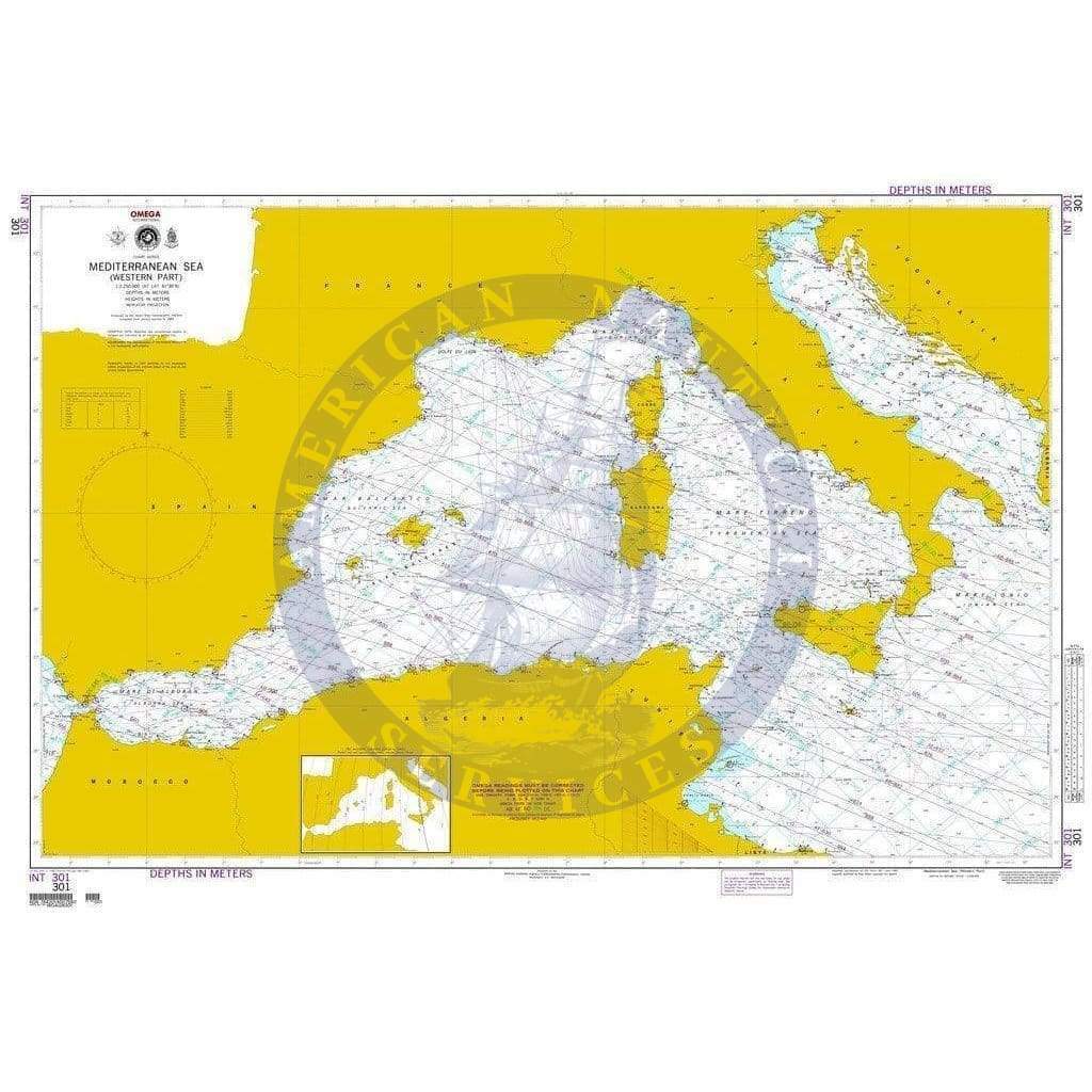 NGA Nautical Chart 301: Mediterranean Sea-Western Part (OMEGA)