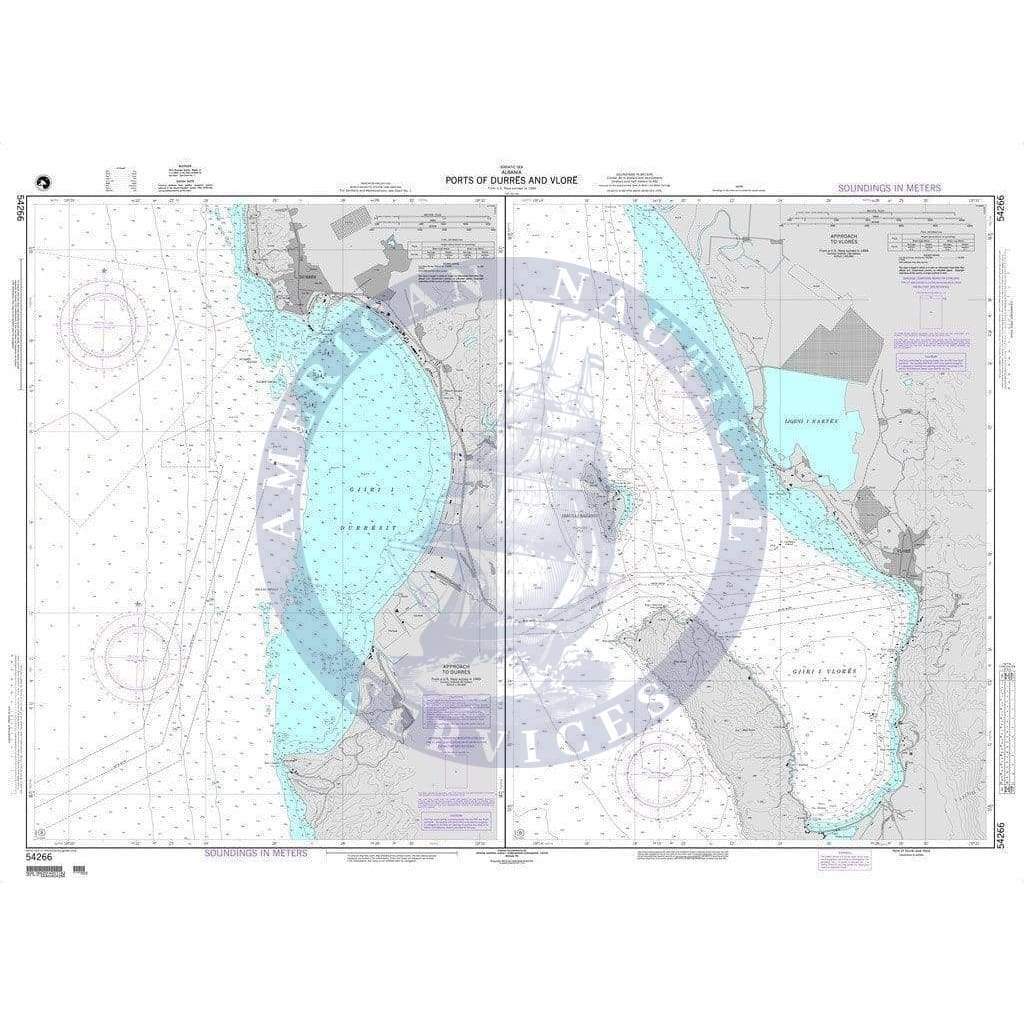 NGA Nautical Chart 54266: Ports of Durres and Vlore Plans: A. Approach to Durres