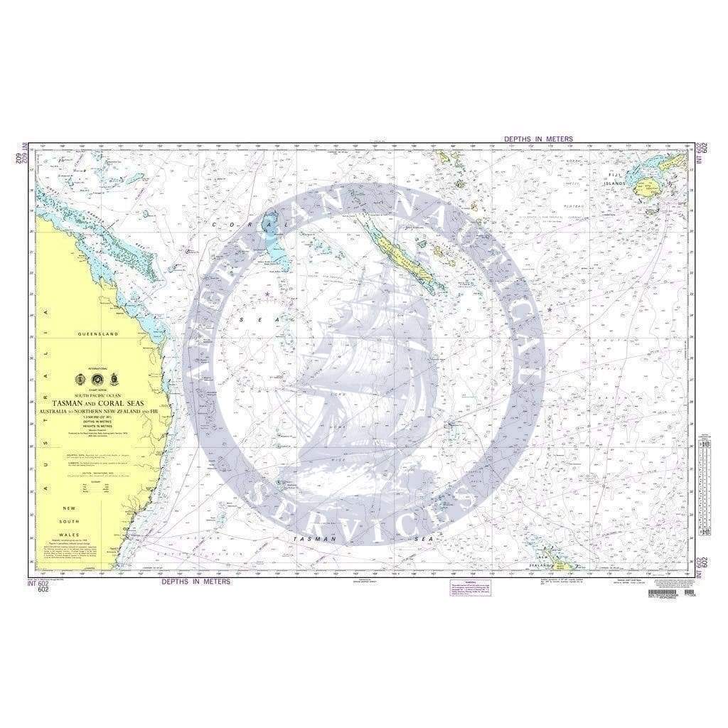 NGA Nautical Chart 602: Tasman and Coral Seas-Australia to Northern New Zealand and