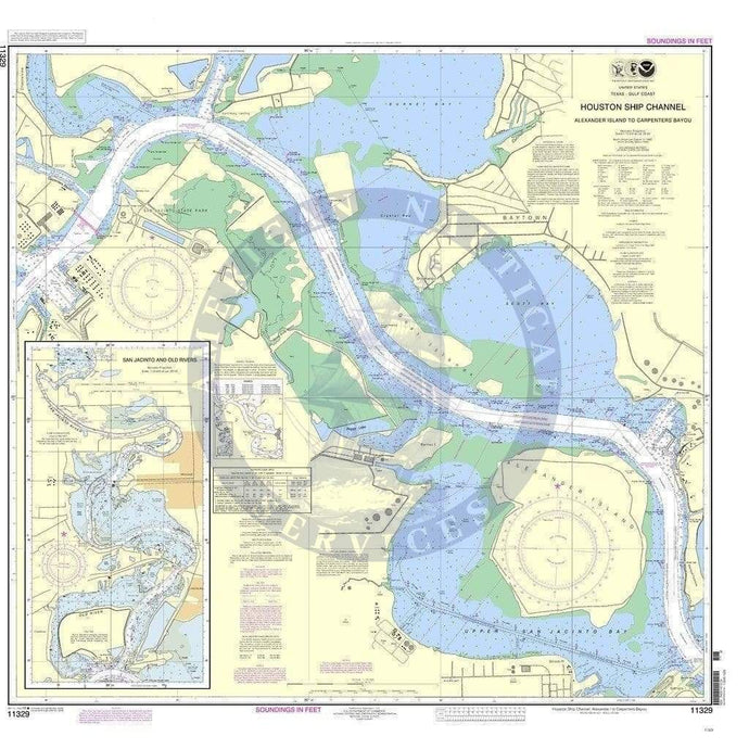 NOAA Nautical Chart 11329: Houston Ship Channel Alexander Island to Carpenters Bayou;San Jacinto and Old Rivers
